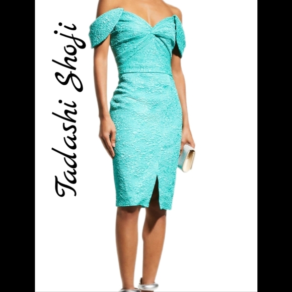 Tadashi Shoji Dresses & Skirts - Tadashi Shoji Turquoise Women Tulip Off The Shoulder Dress sz 8 Wedding Cocktail